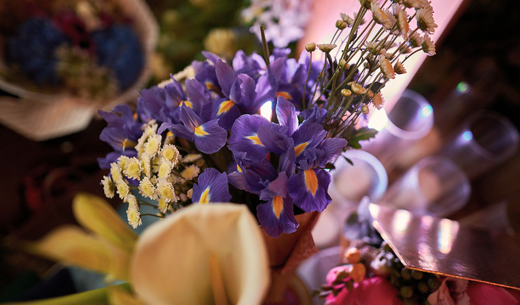 Close up of delicate beautiful funeral flowers